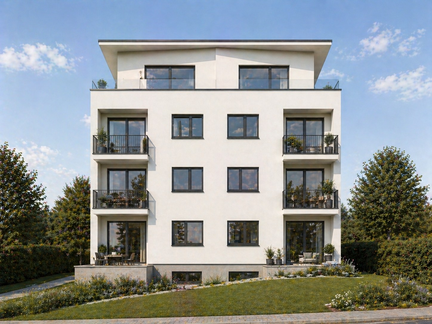 Mehrfamilienhaus Kennedy-Straße Butzbach, 4 Geschosse, Balkone, Penthouse-Loggia