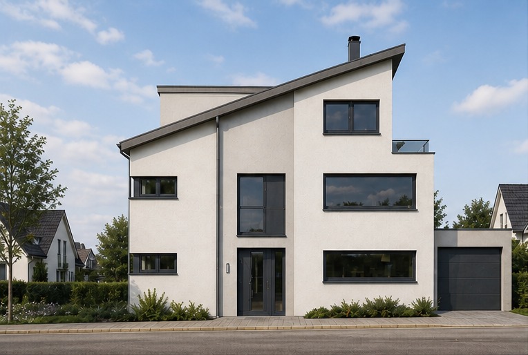 Neubau Wohnhaus Bad Nauheim, Pultdach mit integrierter Garage